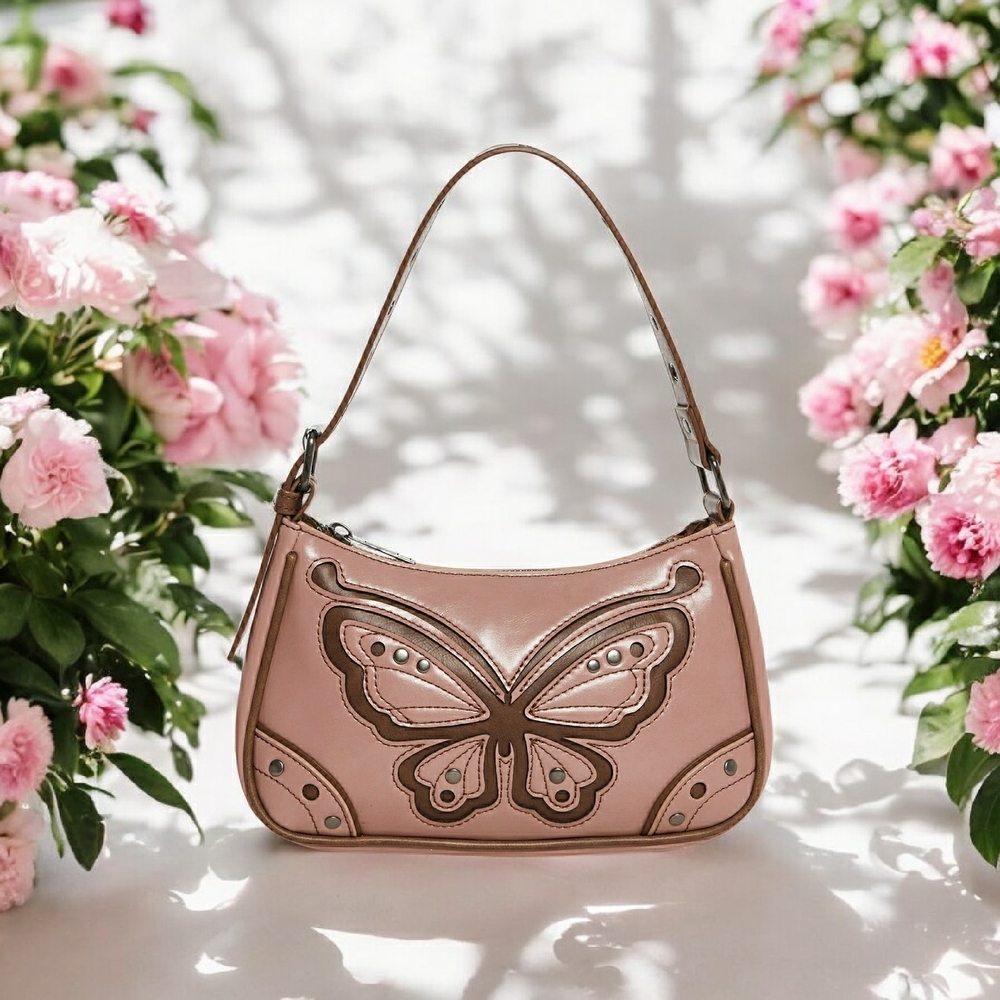 NWT! Pink Butterfly Shoulder Bag w/ Silver Studs